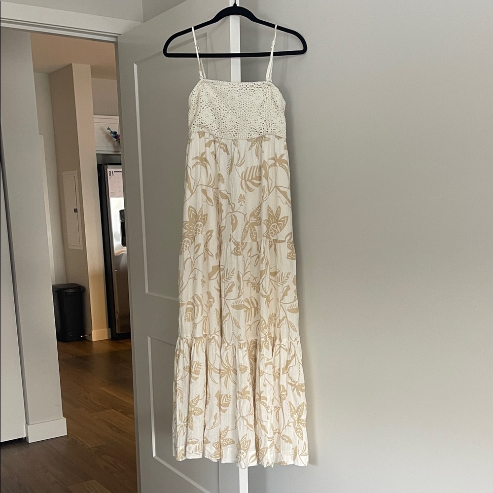 American Eagle Outfitters White and Tan Maxi Dress